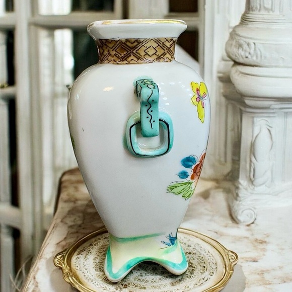 Rare Antique Nippon Porcelain Hand Painted Dual Handle Vase - Picture 9 of 12
